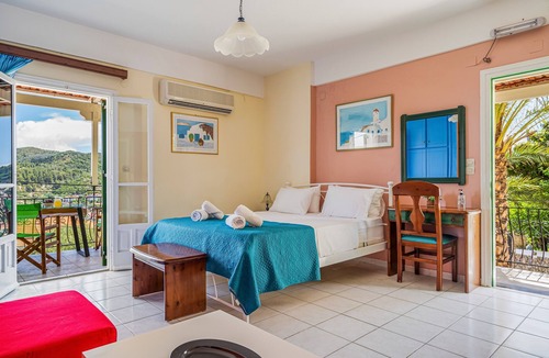 Vathy Apartment | Studio 'Veronis 1' with Sea View, Shared Pool & Wi-Fi