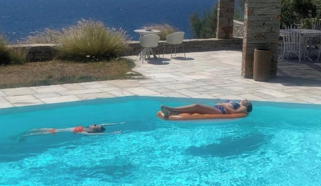Stunning villa with a pool and with a private beach in Kea, Cyclades.
