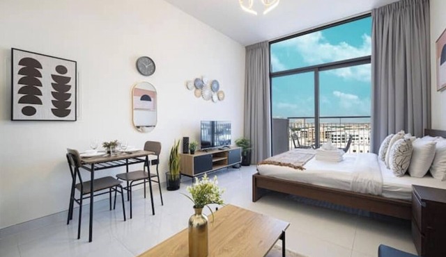 Stylish Studio with Balcony & Pool View in Arjan – Close to Miracle Garden